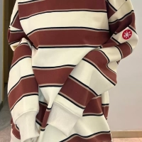 LIFE CAVEMPT striped plus velvet round neck shirt