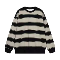 LIFE CAVEMPT striped plus velvet round neck shirt