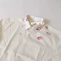 Rick Owens Spot Margie style red lip print white casual loose shirt