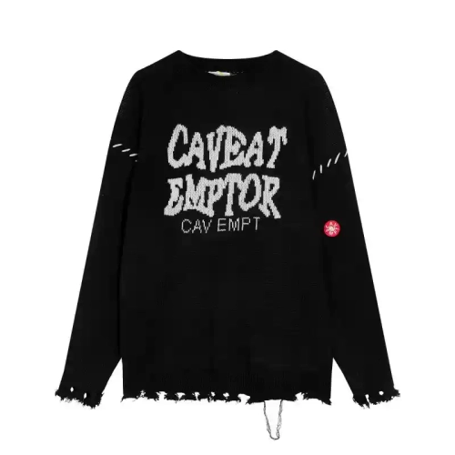 CAVEMPT thickened slogan ragged style loose lazy style knitted sweater