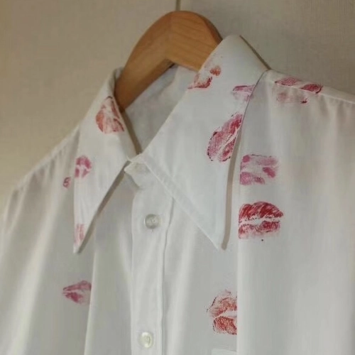 Rick Owens Spot Margie style red lip print white casual loose shirt