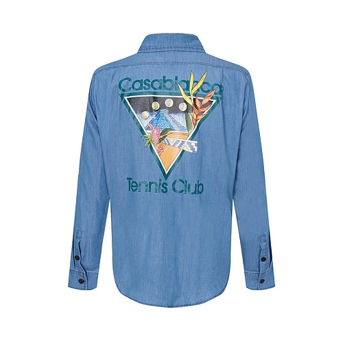 Casablanca Denim Blue Mens Cotton Long Sleeve Loose Print