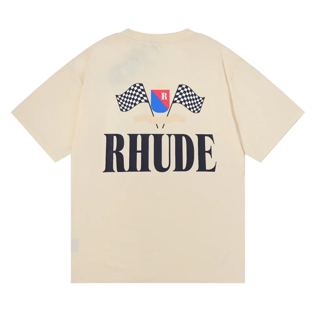 Rhude Classic Racing Pattern Printed Hip Hop Casual Short Sleeve T-shirt