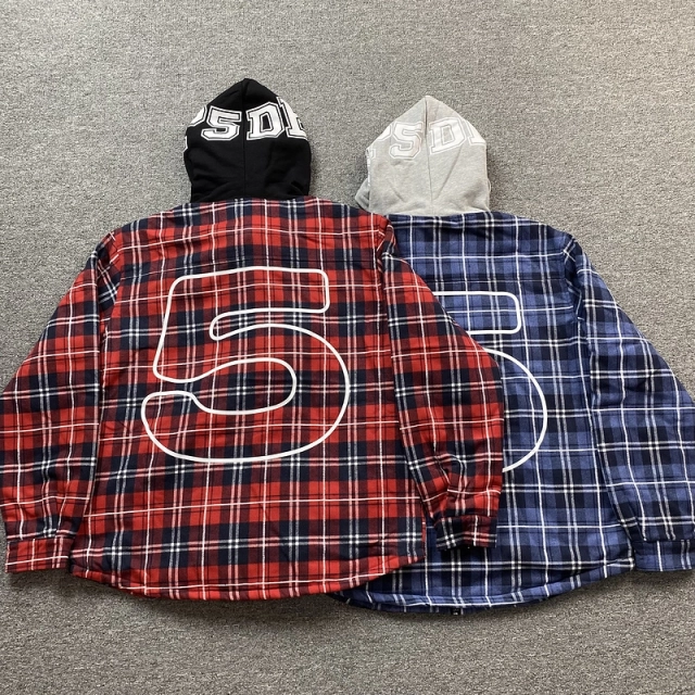 Sp5der Hooded Zip Flannel Shirt Jacket