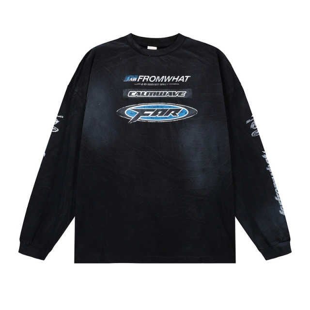 Far archive Washed Slogan Logo Letter Print Long Sleeve T-shirt