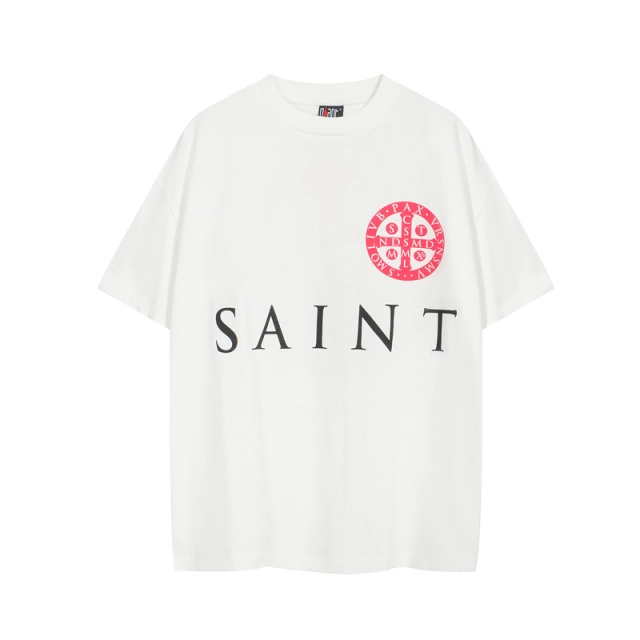 Saint Michael Letter Cross Circle Print Short Sleeve T-shirt