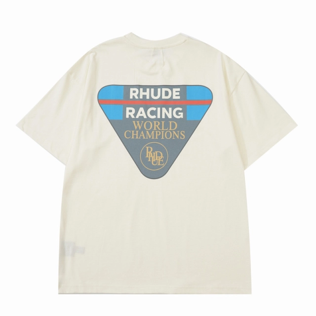 RHUDE Spring Summer Slogan Triangle Logo Print Short Sleeve T-shirt