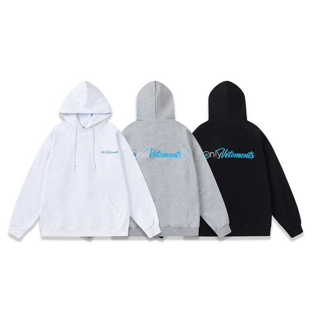 Vetements ONLY Black Print Autumn Winter Loose Solid Color Simple Fleece Print Hoodie