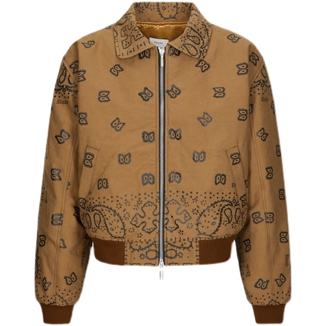 Rhude Khaki full-print loose short zipper jacket