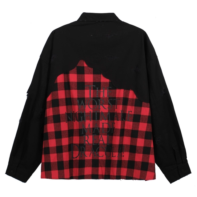 Undermycar 23SS Distressed Heavy Work Patchwork Plaid Shirt