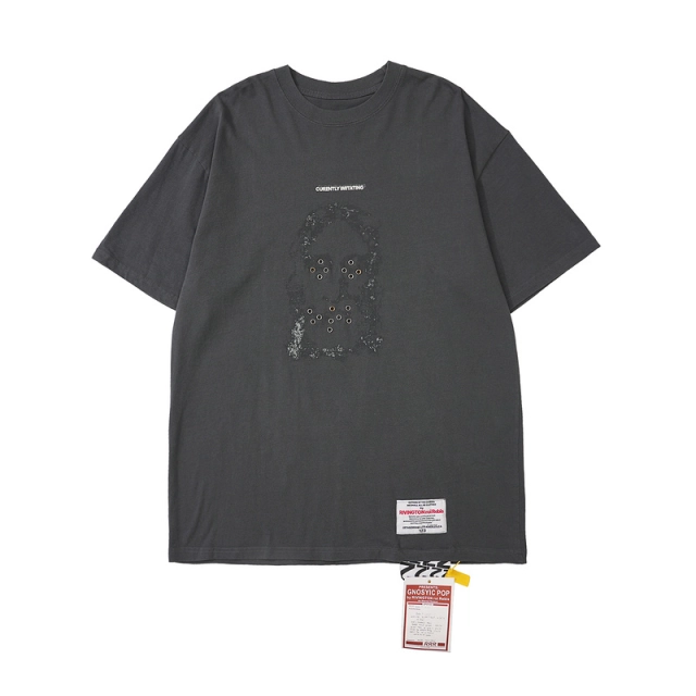 RRR123 Subculture Mask Letter Print Short Sleeve T-shirt