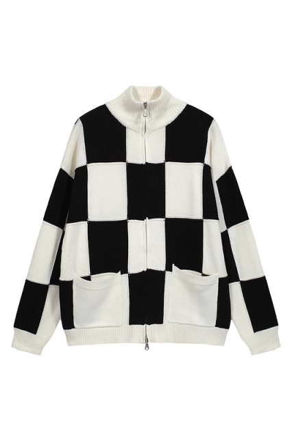 Cole Buxton Checkerboard Double Zipper Sweater Jacket