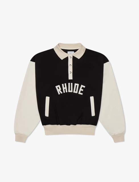 RHUDE Letter Logo Embroidery Colorblock Collar Button Sweatshirt