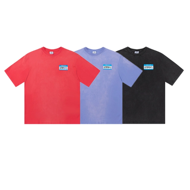 Vetements Washed Gradient Dye Blue Label Logo Print Short Sleeve