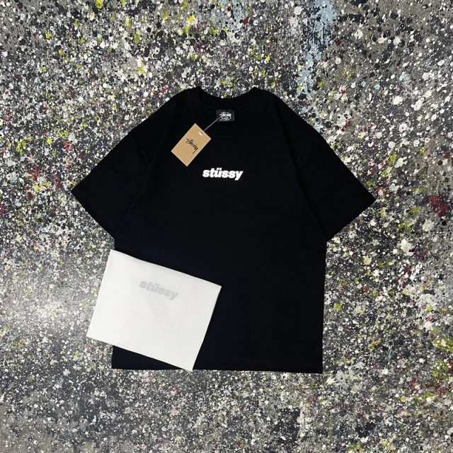 Stüssy Reflective Letter Print Round Neck T-shirt