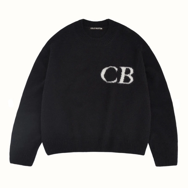 Cole Buxton Niche Minimalist Logo Jacquard Loose Crewneck Sweater