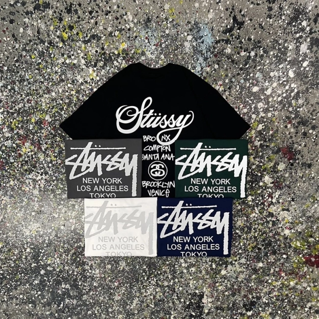 Stüssy Reflective Letter Print Round Neck T-shirt