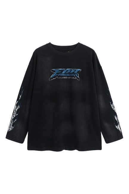 Far archive Washed Hand-painted Letter Print Long Sleeve T-shirt