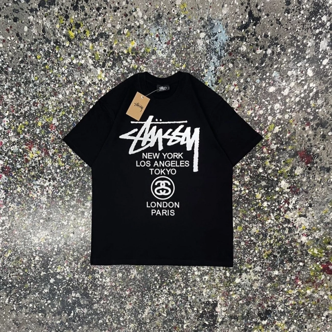 Stüssy Reflective Letter Print Round Neck T-shirt