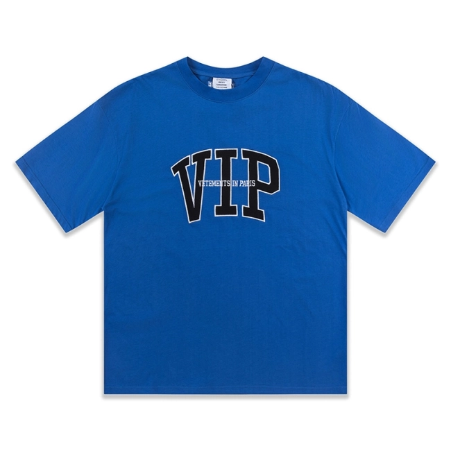 Vetements VIP Blue Embroidered Crew Neck T-shirt