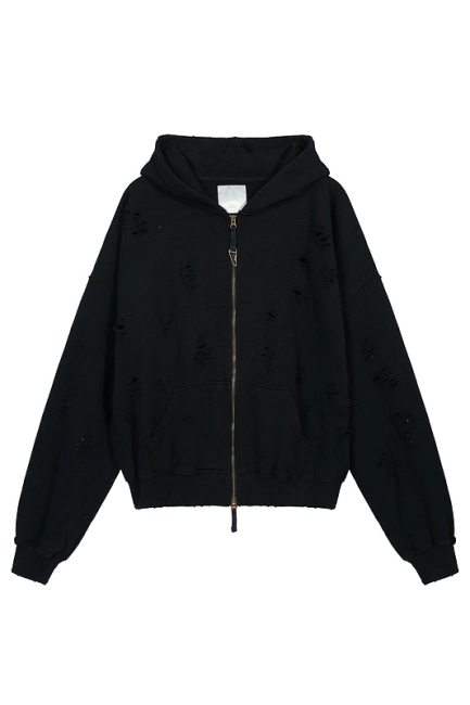 Undermycar Distressed Zipper Hoodie