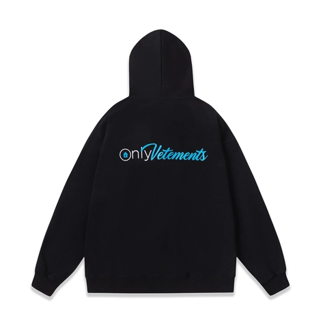 Vetements ONLY Black Print Autumn Winter Loose Solid Color Simple Fleece Print Hoodie