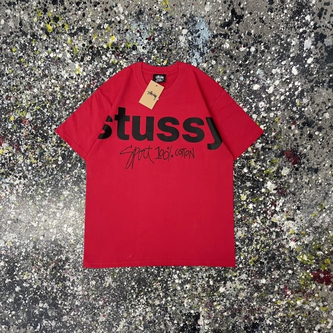 Stüssy Front and Back Letter Print Round Neck T-shirt