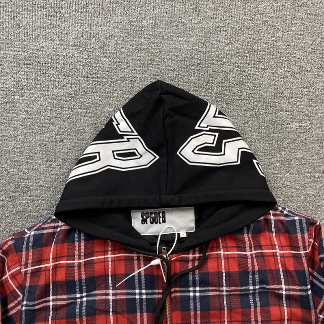 Sp5der Hooded Zip Flannel Shirt Jacket