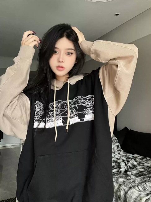 LIFE CAVEMPT 23SS patchwork hooded sweatshirt