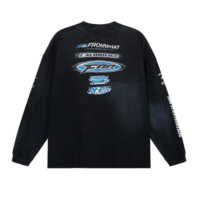 Far archive Washed Slogan Logo Letter Print Long Sleeve T-shirt