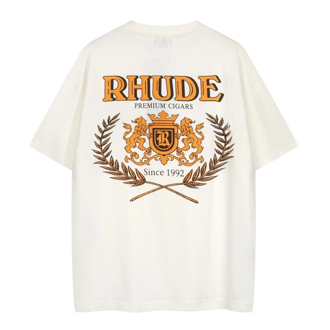 RHUDE Cigar Club Badge Slogan Logo T-Shirt