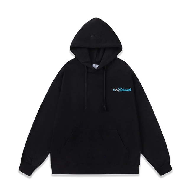 Vetements ONLY Black Print Autumn Winter Loose Solid Color Simple Fleece Print Hoodie