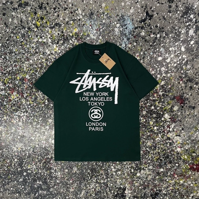 Stüssy Reflective Letter Print Round Neck T-shirt