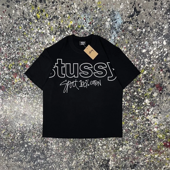 Stüssy Front and Back Letter Print Round Neck T-shirt