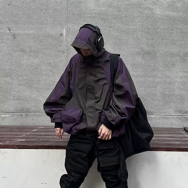 Grailz functional purple windproof loose hooded jacket