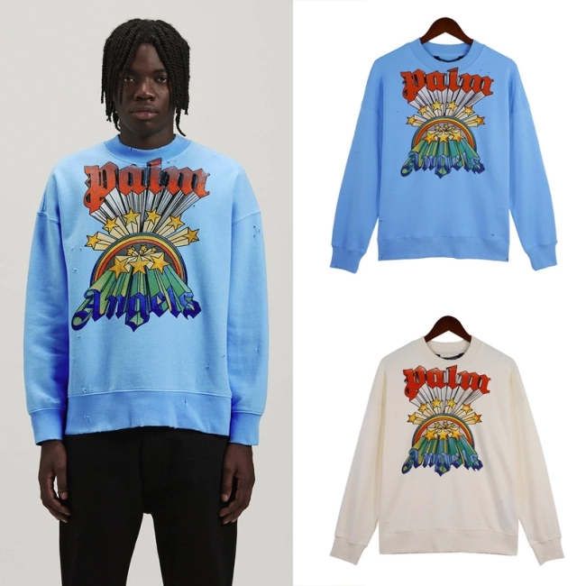 Palm Angels Brushed Cotton RAINBOW Crewneck Sweatshirt