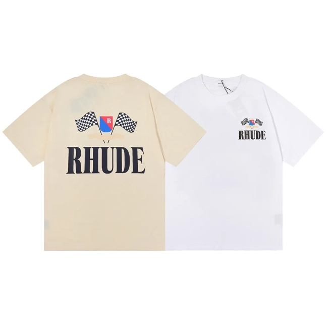 Rhude Classic Racing Pattern Printed Hip Hop Casual Short Sleeve T-shirt