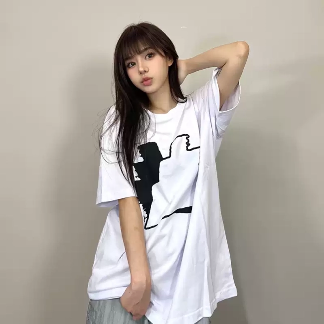 LIFE CAVEMPT geometric round neck loose shirt