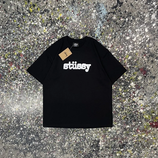 Stüssy Reflective Letter Print Round Neck T-shirt