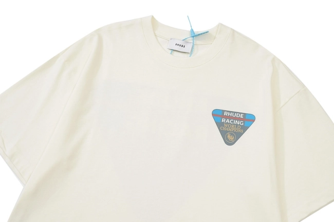 RHUDE Spring Summer Slogan Triangle Logo Print Short Sleeve T-shirt