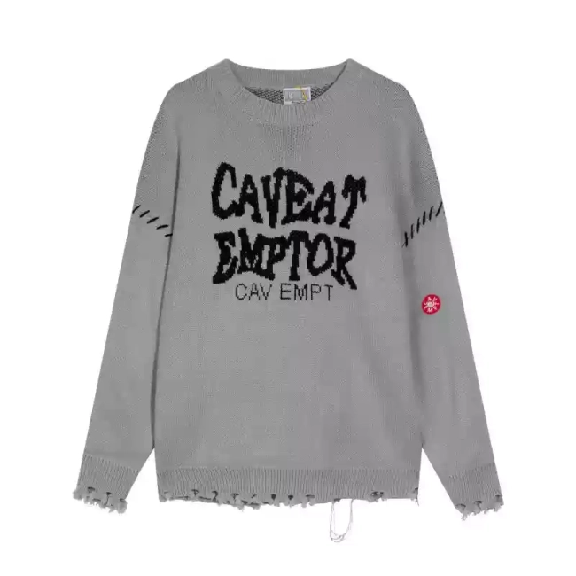 CAVEMPT thickened slogan ragged style loose lazy style knitted sweater