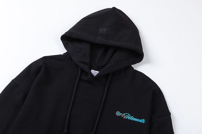 Vetements ONLY Black Print Autumn Winter Loose Solid Color Simple Fleece Print Hoodie