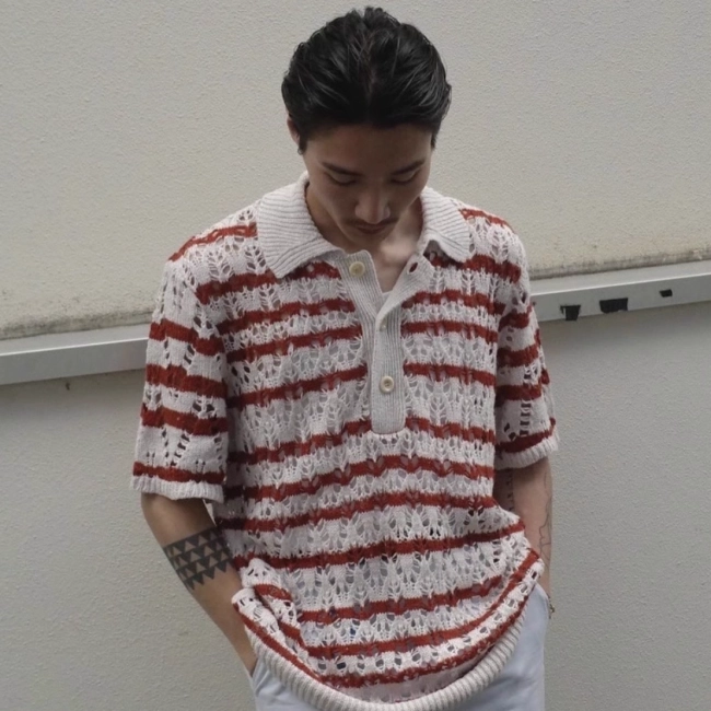 Unisex Red and White Zig Zag Distressed Shirt-18489