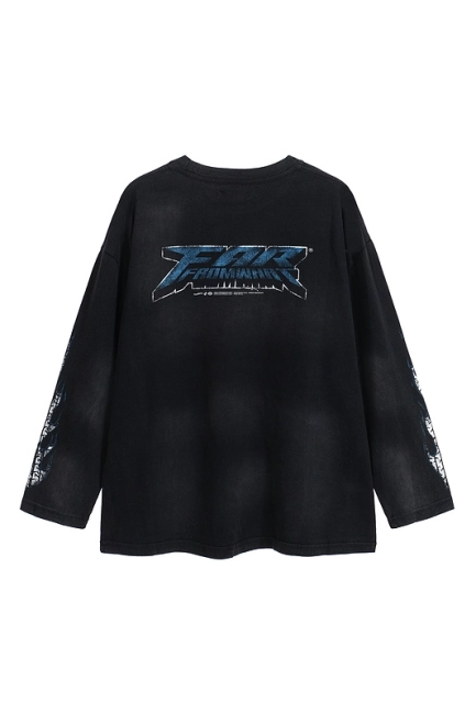 Far archive Washed Hand-painted Letter Print Long Sleeve T-shirt