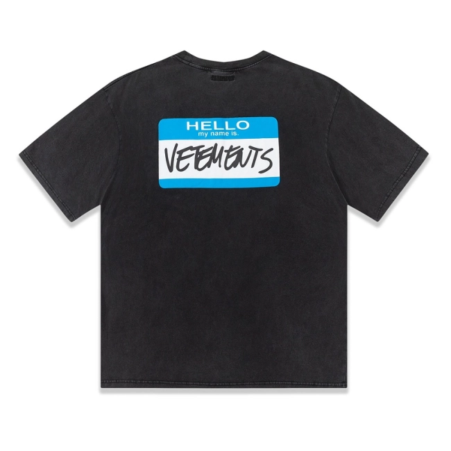 Vetements Washed Gradient Dye Blue Label Logo Print Short Sleeve