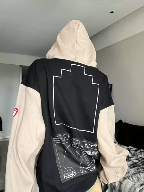 LIFE CAVEMPT 23SS patchwork hooded sweatshirt