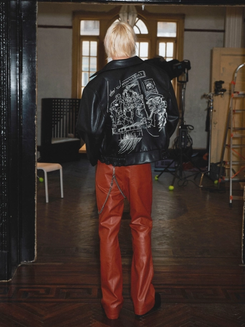 MELANCHOLY 24SS Fighting Heavy Embroidery Cropped Loose Leather Jacket