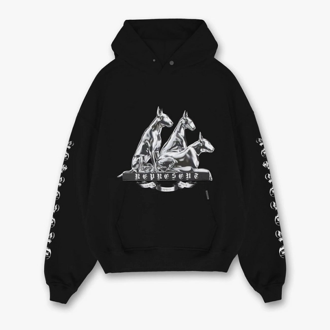 REPRESENT Liquid Metal Hound Slogan Hoodie