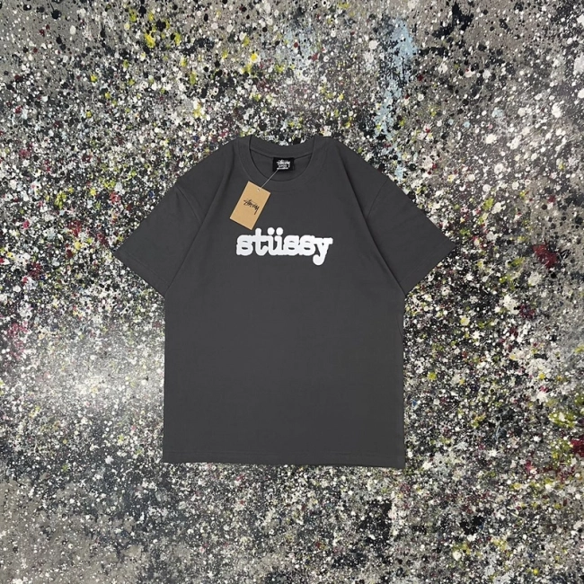 Stüssy Reflective Letter Print Round Neck T-shirt