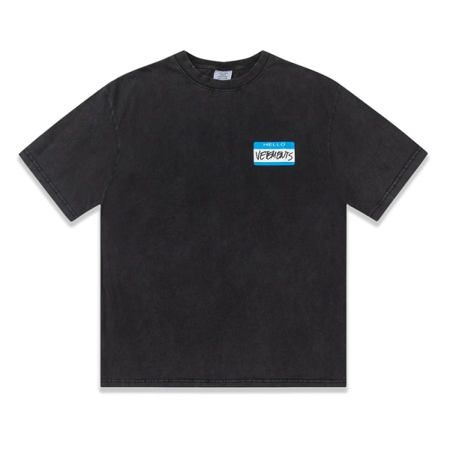 Vetements Washed Gradient Dye Blue Label Logo Print Short Sleeve